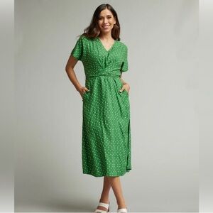 Downeast, Becky Tie Dress, Green w/ white dots, size XL. Brand new.
